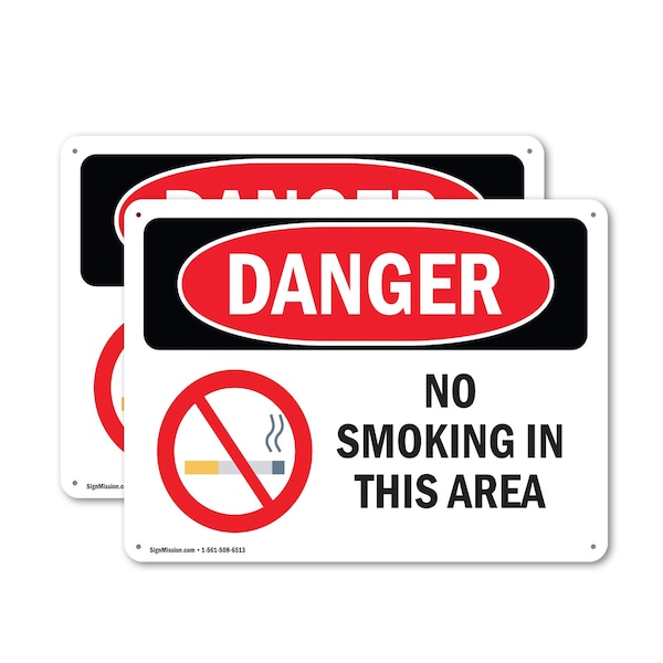 Signmission No Smoking In This Area Danger Sign, Plastic, 10in W x 7in L, 2PK OS-2PACK-DS-P-710-L-1471 - main
